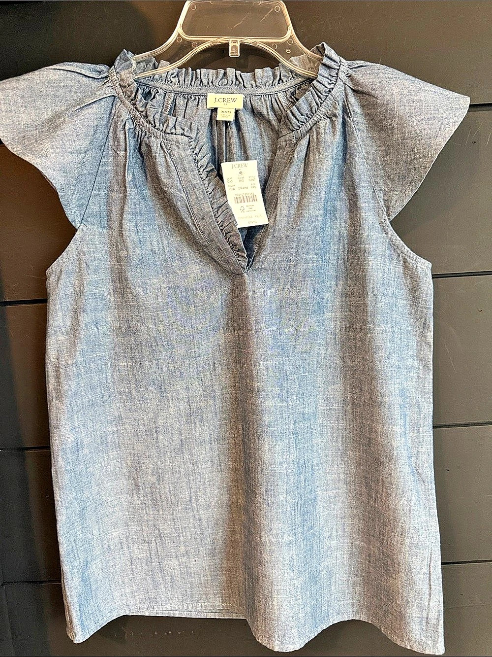 J.Crew Chambray Flutter-Sleeve Blouse Blue XXS